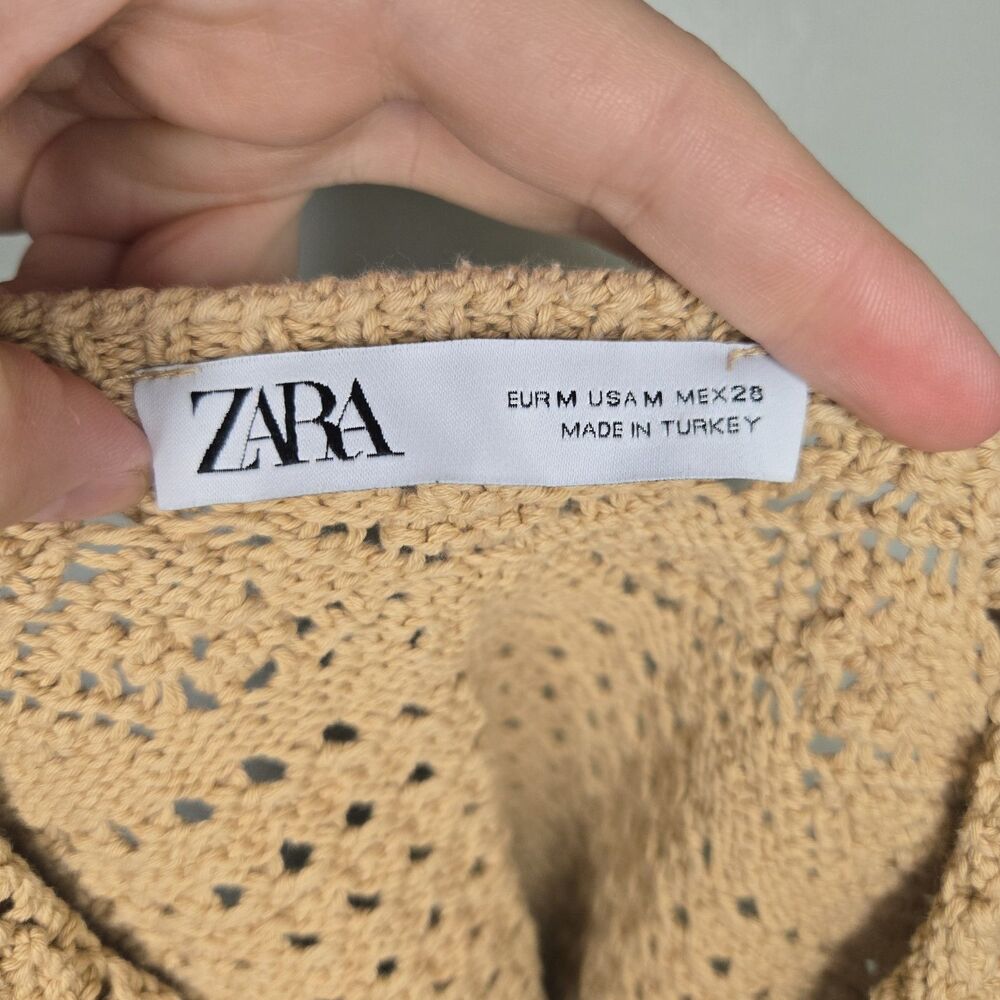 ZARA Crocheted Cotton Cropped Halter Top Tan Women’s M Boho Festival - Picture 5 of 6